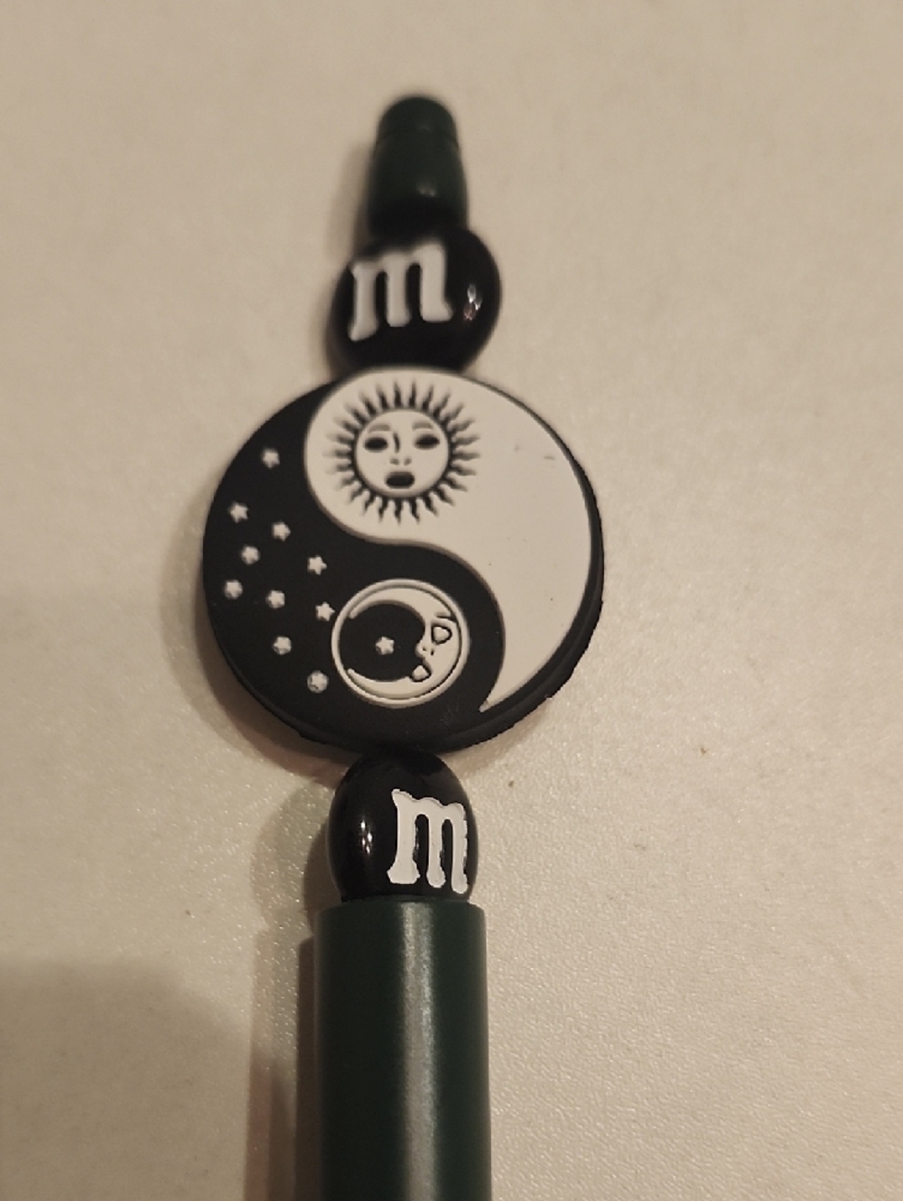 Handcrafted Dark Green Ballpoint Pen with Yin Yang Top - Picture 4 of 5